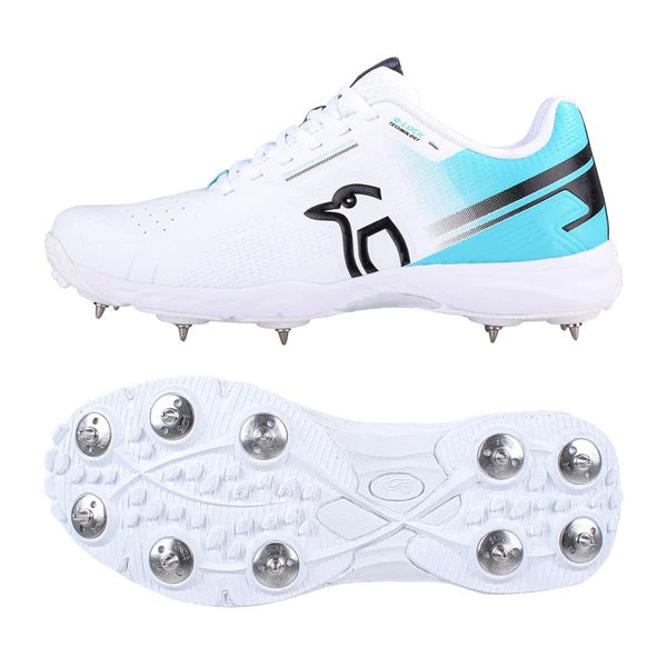 Kookaburra KC 3.0 Junior Cricket Spikes - White-Aqua (2024)