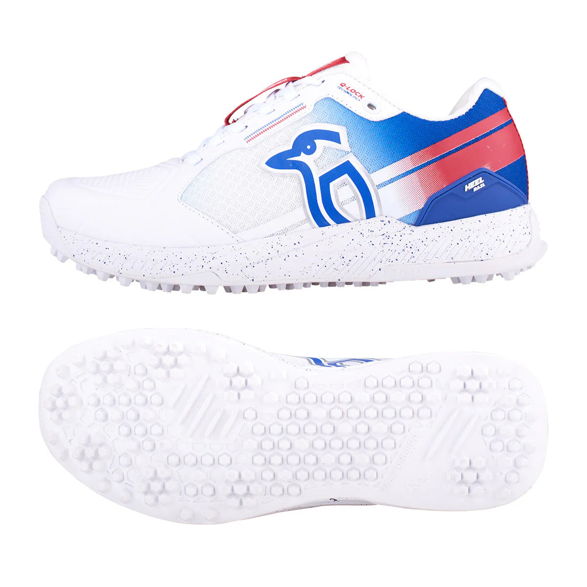 Kookaburra KC 1.0 Rubber Cricket Shoes - White/Blue/Red (2026)