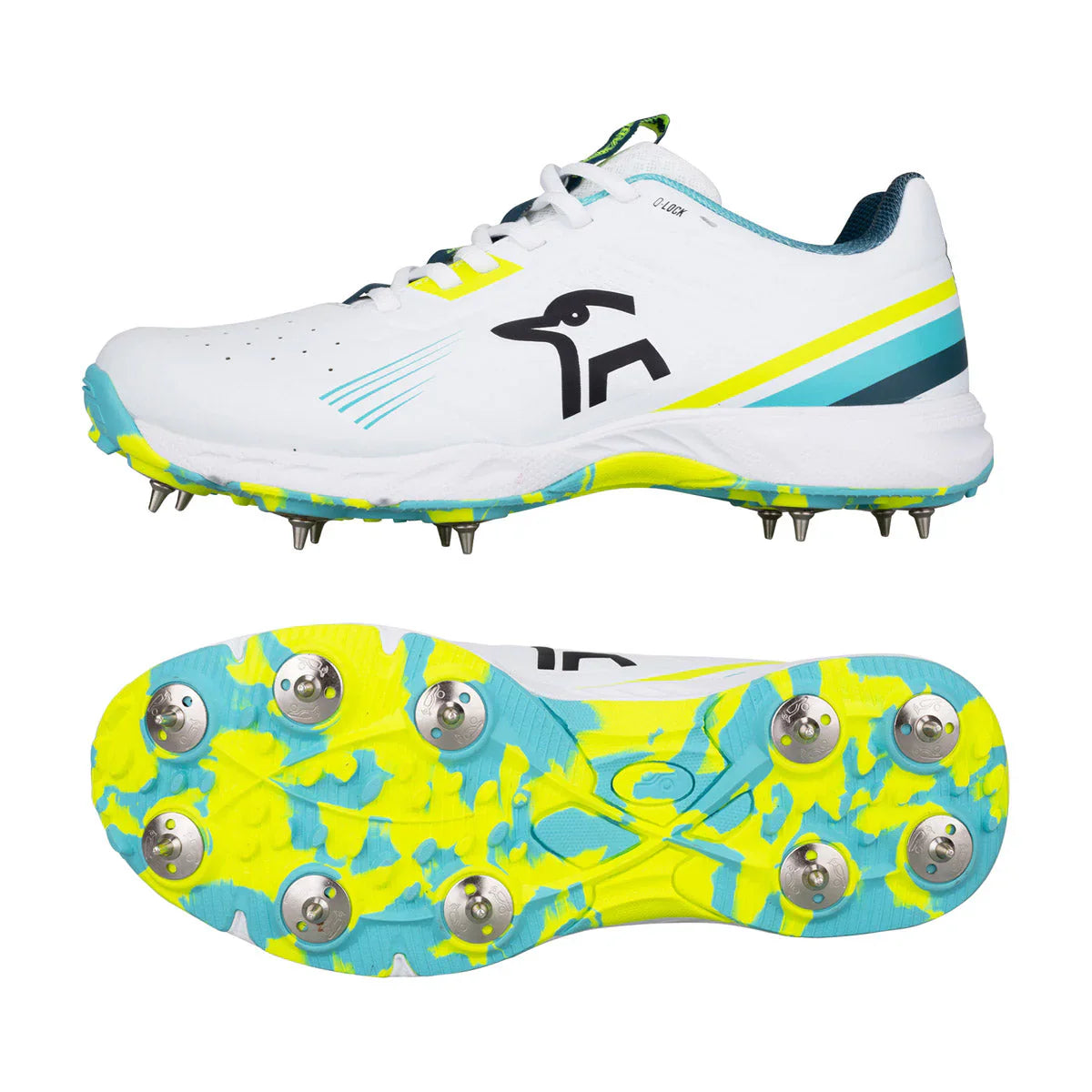 Kookaburra KC 3.0 Junior Cricket Spike Shoes - Aqua-Yellow (2026)